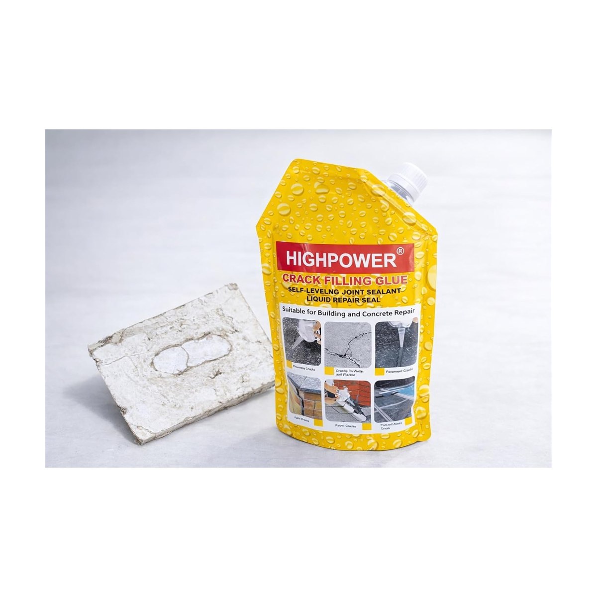 Pegamento sellador impermeable HighPower, fondo blanco