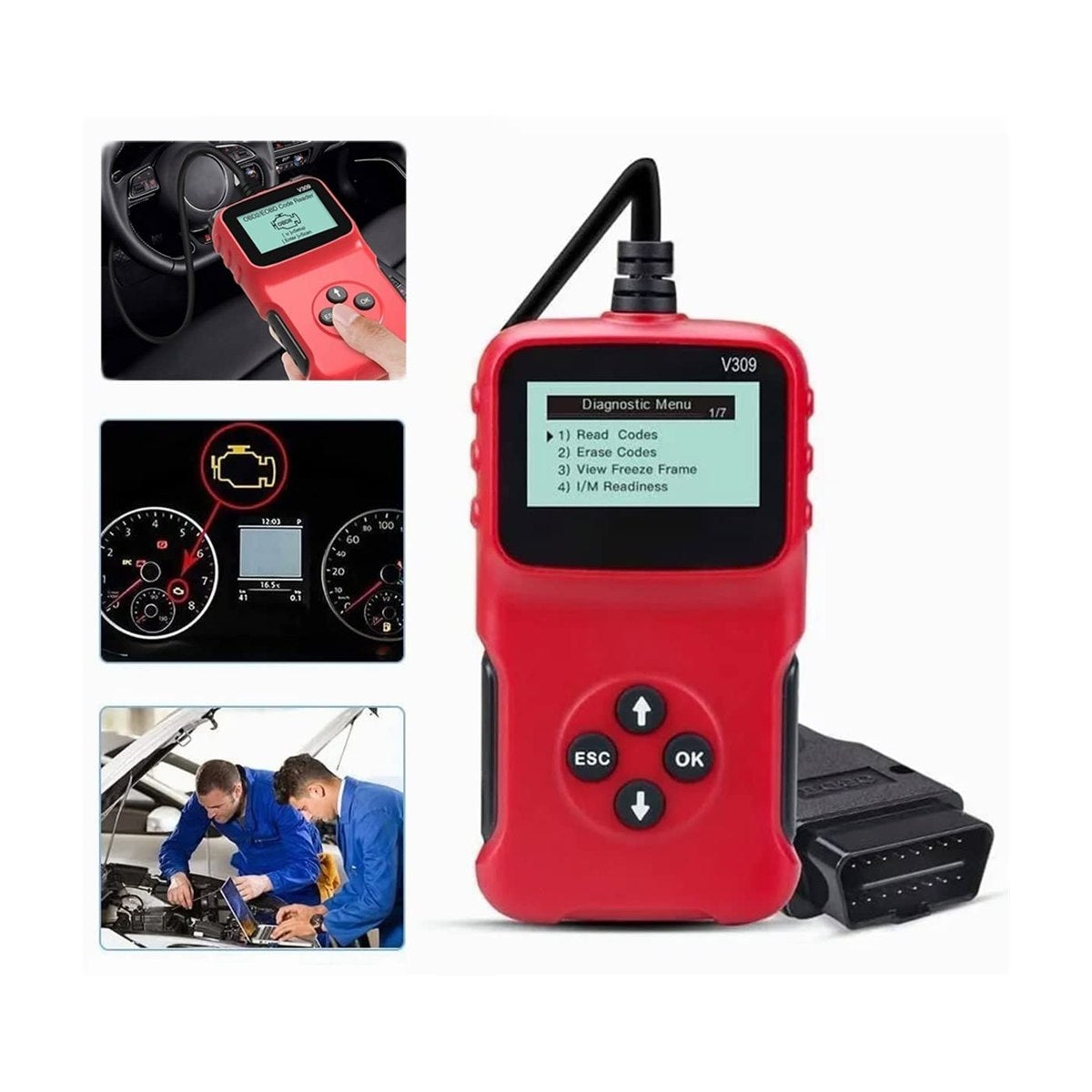 Scanner automotriz OBDII, fondo blanco